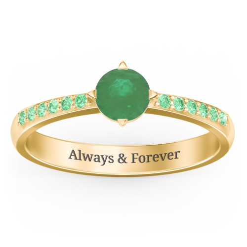 Center Round Stone Ring with Twin Accent Rows – 18K Gold Plated Silver with Emerald and Green Premium Zirconia