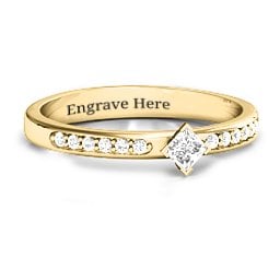Princess Center Stone Ring with Twin Accent Rows