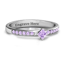 Princess Center Stone Ring with Twin Accent Rows