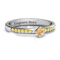 Princess Center Stone Ring with Twin Accent Rows