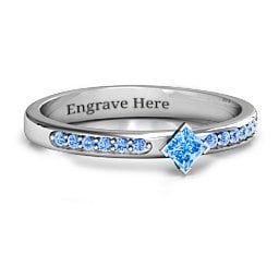 Princess Center Stone Ring with Twin Accent Rows
