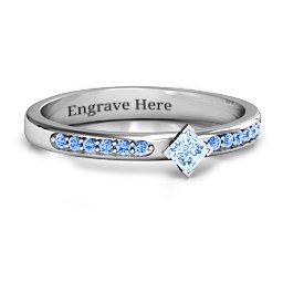 Princess Center Stone Ring with Twin Accent Rows