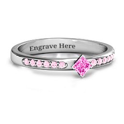 Princess Center Stone Ring with Twin Accent Rows in 925 Sterling Silver with Pink Tourmaline and Fancy Pink Premium Zirconia