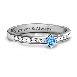 Princess Center Stone Ring with Twin Accent Rows