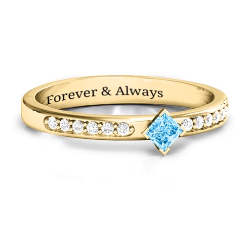 Princess Center Stone Ring with Twin Accent Rows