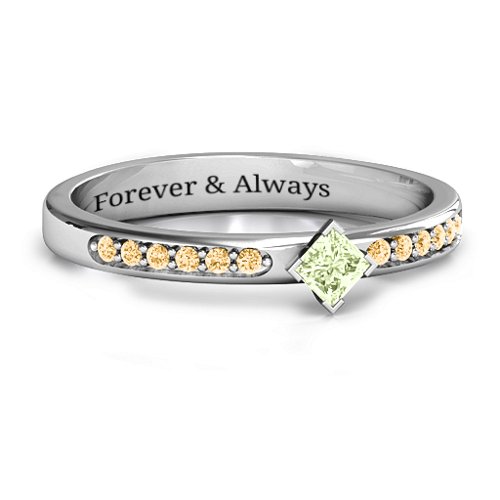 Princess Center Stone Ring with Twin Accent Rows