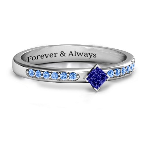 Princess Center Stone Ring with Twin Accent Rows