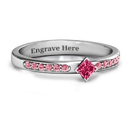 Princess Center Stone Ring with Twin Accent Rows in 925 Sterling Silver with Ruby and Red Premium Zirconia