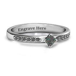 Princess Center Stone Ring with Twin Accent Rows in 925 Sterling Silver with Alexandrite and Black Premium Zirconia