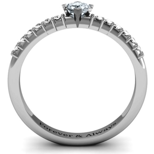 Princess Center Stone Ring with Twin Accent Rows – Sterling Silver with Cubic Zirconia and White Premium Zirconia