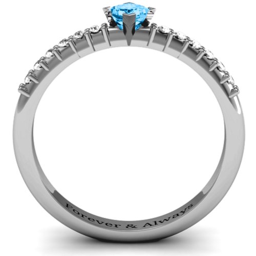 Princess Center Stone Ring with Twin Accent Rows – Sterling Silver with Blue Topaz and White Premium Zirconia