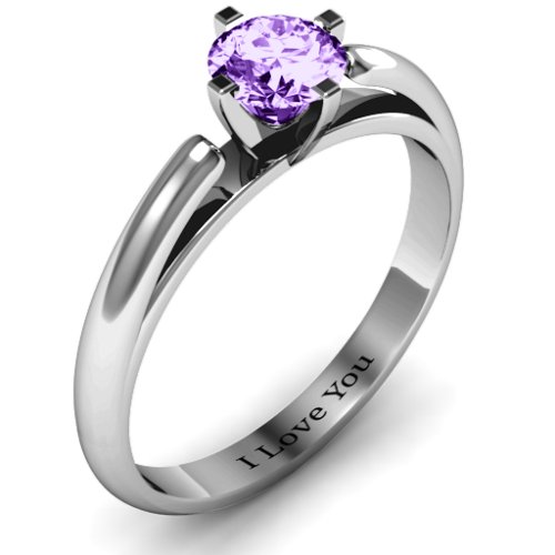 Ski Tip Solitaire Round Ring – Sterling Silver with Amethyst
