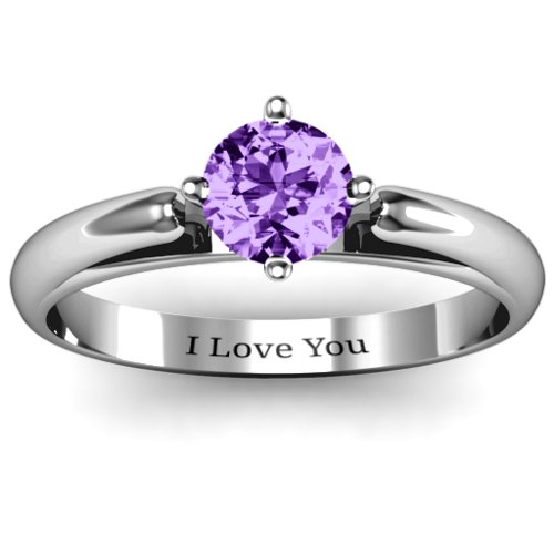Ski Tip Solitaire Round Ring – Sterling Silver with Amethyst