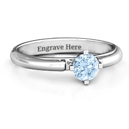 Ski Tip Solitaire Round Ring in 925 Sterling Silver with Aquamarine