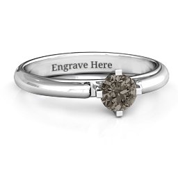 Ski Tip Solitaire Round Ring in 925 Sterling Silver with Smokey Quartz