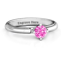 Ski Tip Solitaire Round Ring in 925 Sterling Silver with Pink Tourmaline