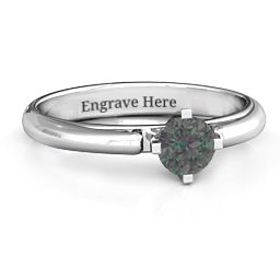 Ski Tip Solitaire Round Ring in 925 Sterling Silver with Alexandrite