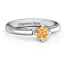 Ski Tip Solitaire Round Ring in 925 Sterling Silver with Citrine