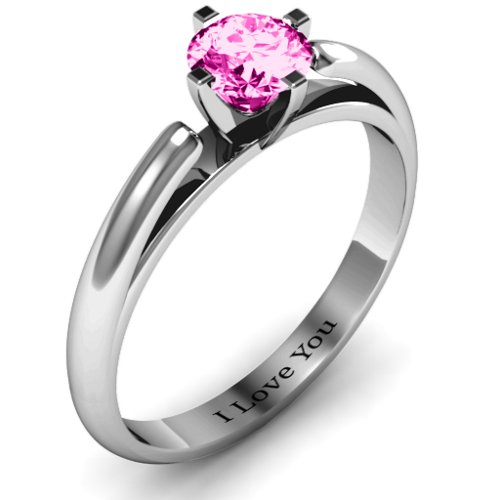 Ski Tip Solitaire Round Ring – Sterling Silver with Pink Tourmaline