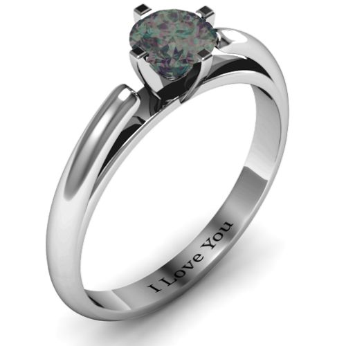 Ski Tip Solitaire Round Ring – Sterling Silver with Alexandrite
