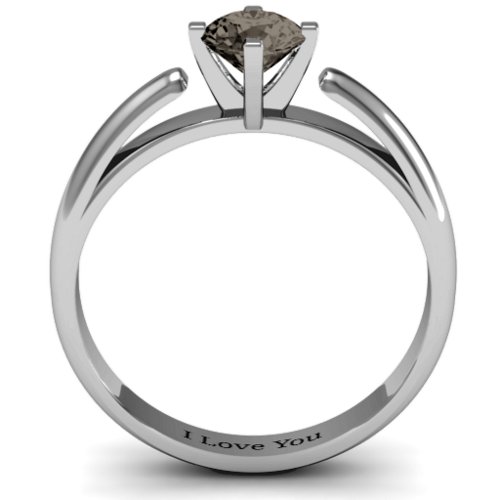 Ski Tip Solitaire Round Ring – Sterling Silver with Smokey Quartz