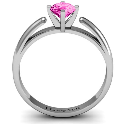 Ski Tip Solitaire Round Ring – Sterling Silver with Pink Tourmaline