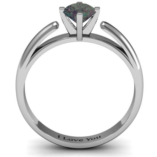 Ski Tip Solitaire Round Ring – Sterling Silver with Alexandrite