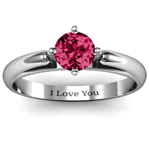Ski Tip Solitaire Round Ring – Sterling Silver with Ruby