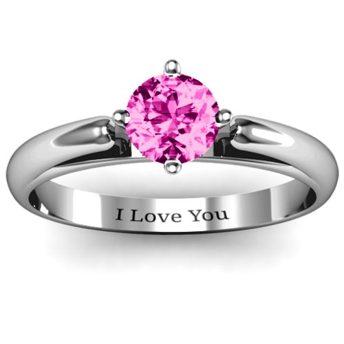 Ski Tip Solitaire Round Ring – Sterling Silver with Pink Tourmaline