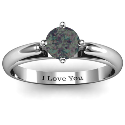 Ski Tip Solitaire Round Ring – Sterling Silver with Alexandrite