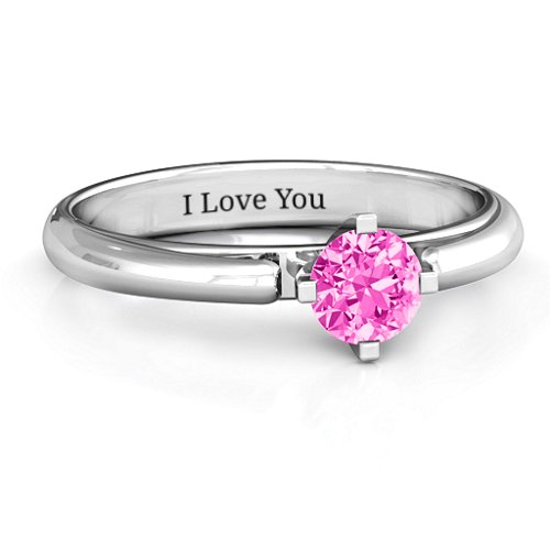 Ski Tip Solitaire Round Ring – Sterling Silver with Pink Tourmaline