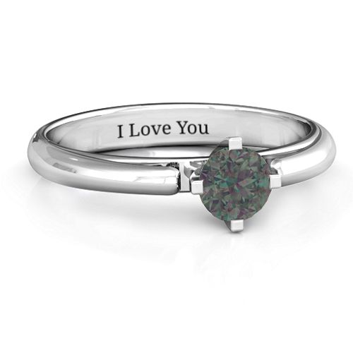 Ski Tip Solitaire Round Ring – Sterling Silver with Alexandrite