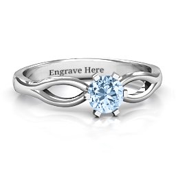 Round Solitaire Figure 8 Shank Ring in 925 Sterling Silver with Aquamarine