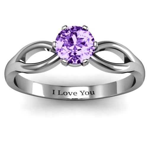 Round Solitaire Figure 8 Shank Ring – Sterling Silver with Amethyst