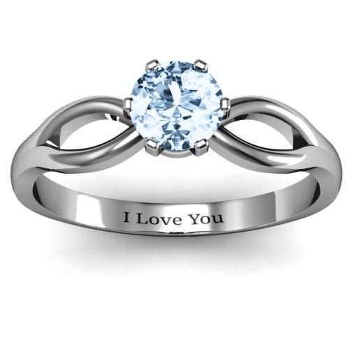 Round Solitaire Figure 8 Shank Ring – Sterling Silver with Aquamarine