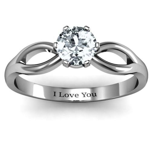 Round Solitaire Figure 8 Shank Ring – Sterling Silver with Diamond