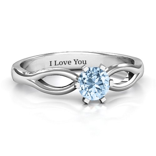 Round Solitaire Figure 8 Shank Ring – Sterling Silver with Aquamarine