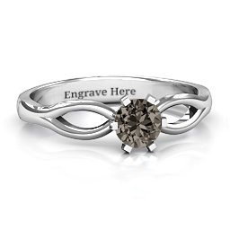 Round Solitaire Figure 8 Shank Ring in 925 Sterling Silver with Smokey Quartz