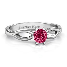 Round Solitaire Figure 8 Shank Ring in 925 Sterling Silver with Ruby