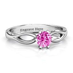 Round Solitaire Figure 8 Shank Ring in 925 Sterling Silver with Pink Tourmaline