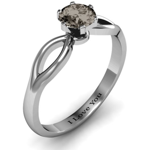 Round Solitaire Figure 8 Shank Ring – Sterling Silver with Smokey Quartz