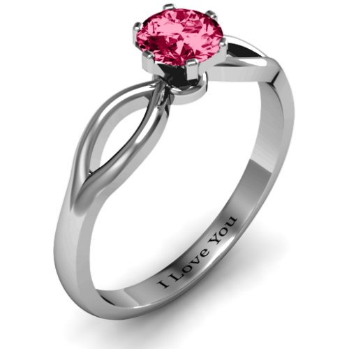 Round Solitaire Figure 8 Shank Ring – Sterling Silver with Ruby