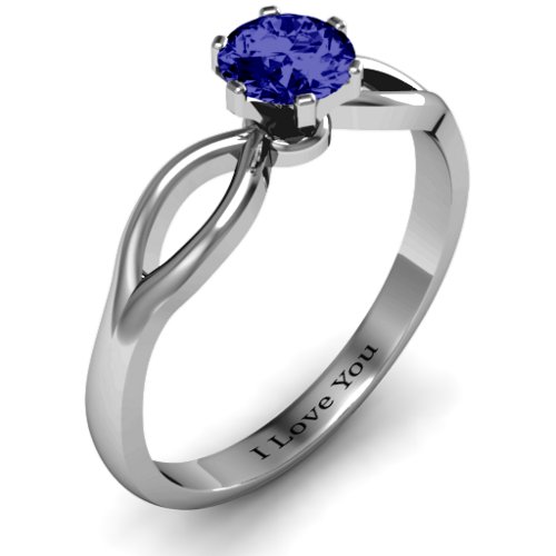 Round Solitaire Figure 8 Shank Ring – Sterling Silver with Blue Sapphire