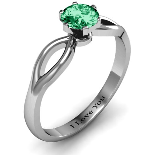 Round Solitaire Figure 8 Shank Ring – Sterling Silver with Emerald