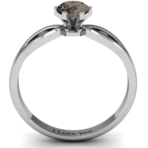 Round Solitaire Figure 8 Shank Ring – Sterling Silver with Smokey Quartz