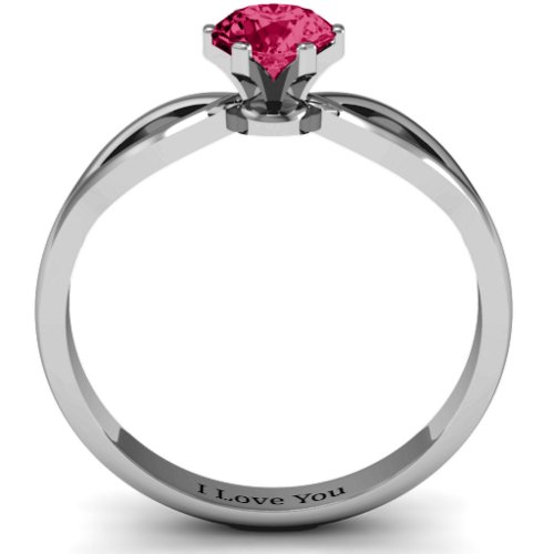 Round Solitaire Figure 8 Shank Ring – Sterling Silver with Ruby