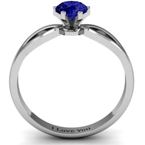 Round Solitaire Figure 8 Shank Ring – Sterling Silver with Blue Sapphire