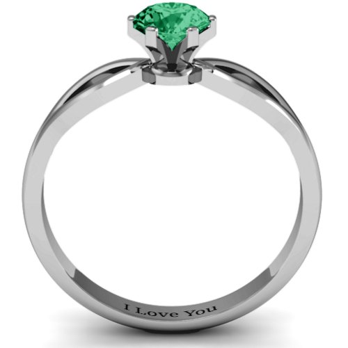 Round Solitaire Figure 8 Shank Ring – Sterling Silver with Emerald