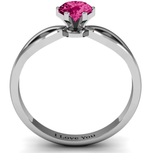 Round Solitaire Figure 8 Shank Ring – Sterling Silver with Ruby