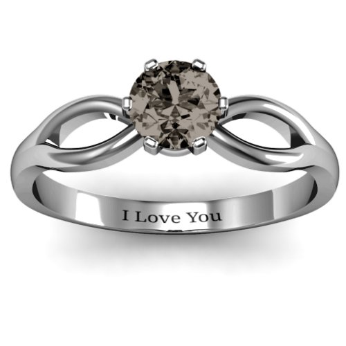 Round Solitaire Figure 8 Shank Ring – Sterling Silver with Smokey Quartz